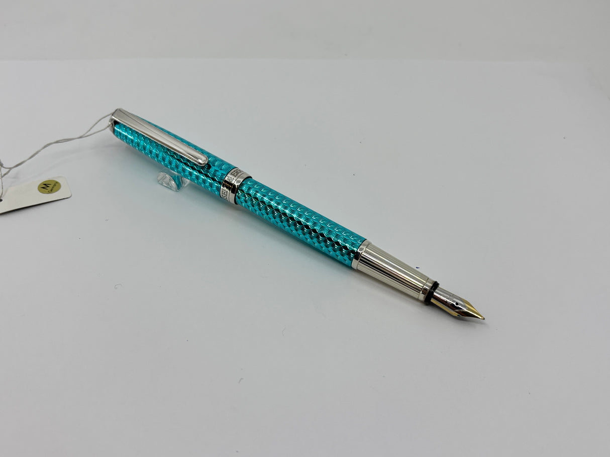 Bossert & Erhard Basketweave Arctic Ice Fountain Pen - Medium 18kt Gold Nib