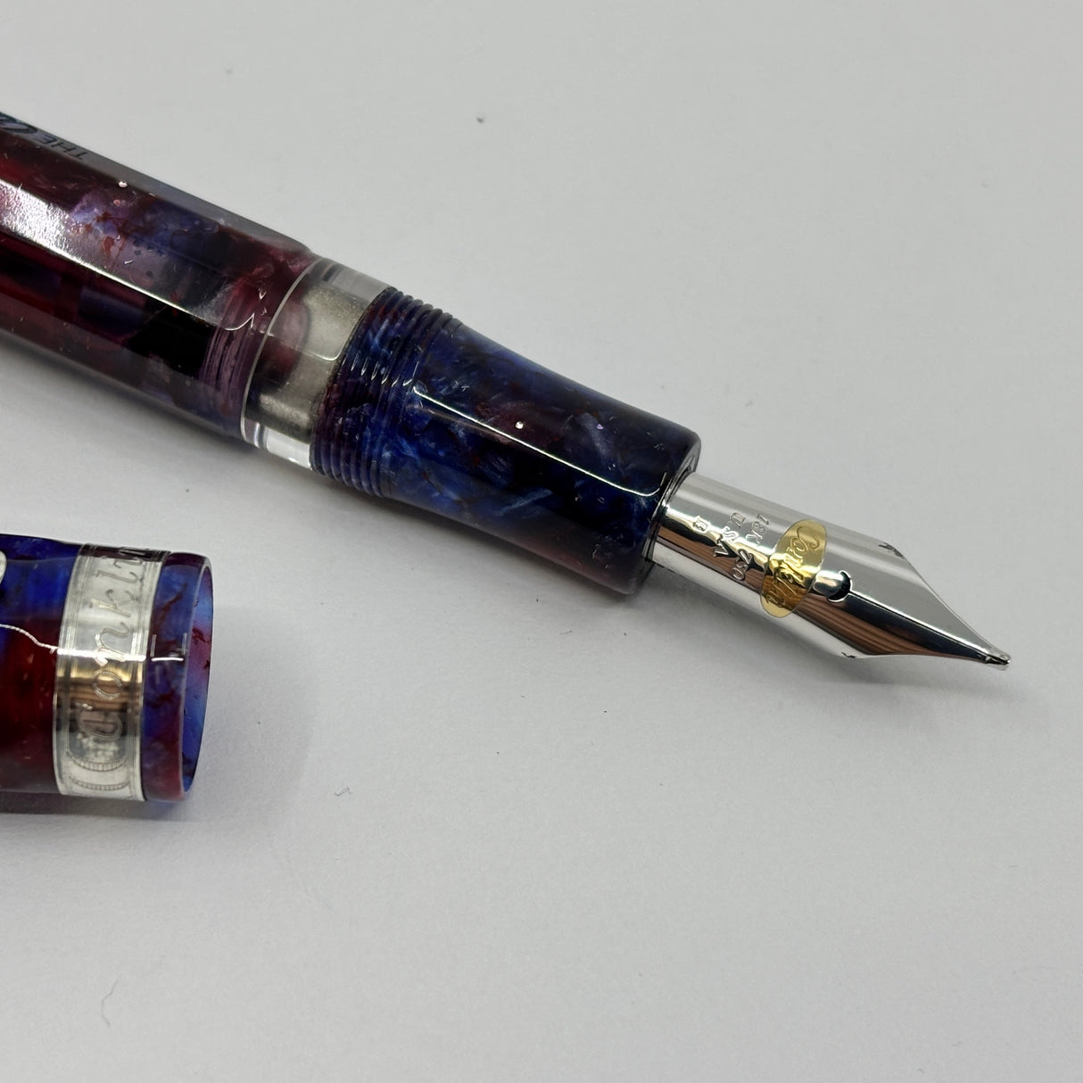 Conklin Nozac Word Gauge Demonstrator Blue and Red Celluloid (made by Visconti circa 2006) i- Broad 18kt Gold Nib