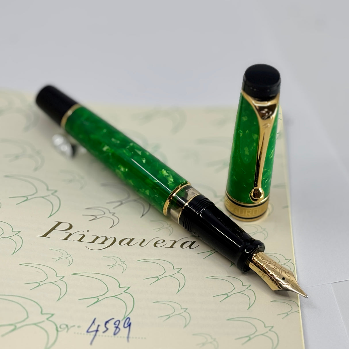 Aurora Verde e Oro Primavera Fountain Pen Limited Edition - Broad 18kt Gold Nib