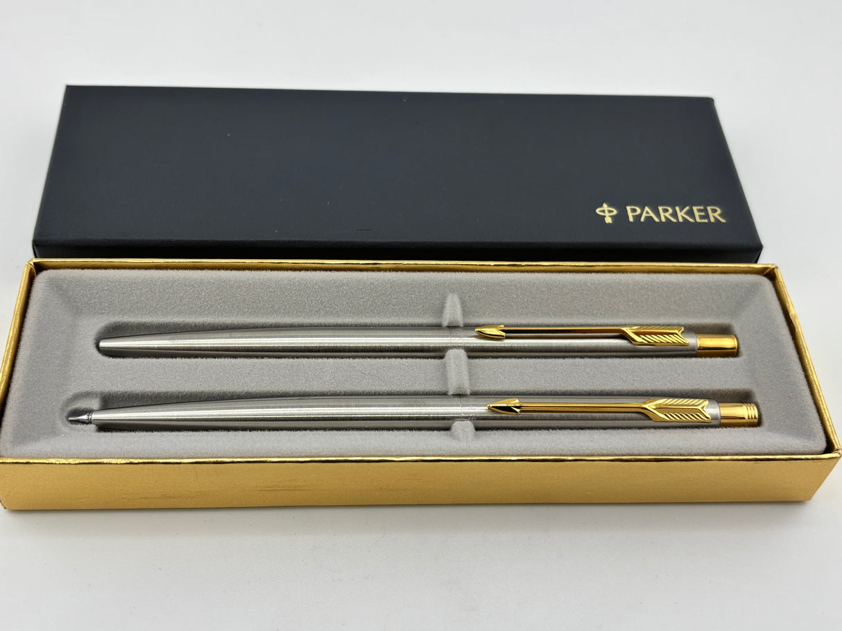 Parker Set Brushed Chrome circa 1990's Ball Pen and Pencil boxed