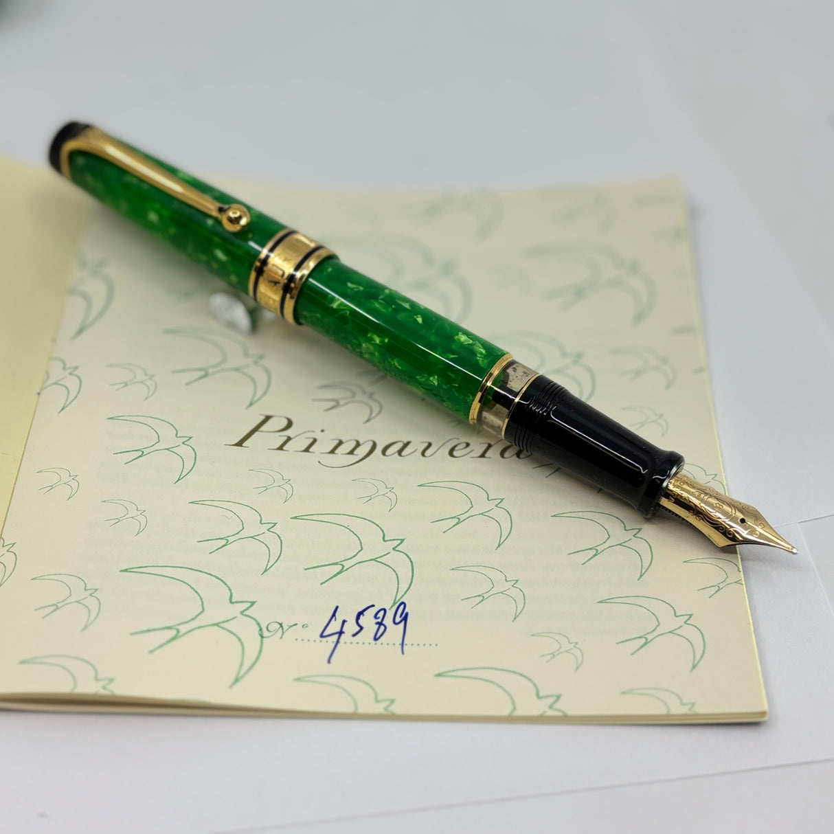 Aurora Verde e Oro Primavera Fountain Pen Limited Edition - Broad 18kt Gold Nib
