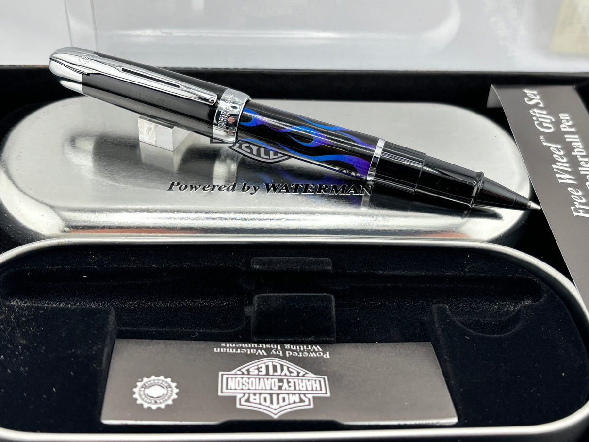 Waterman Free Wheel Harley Davidson Blue Flame - Roller Ball