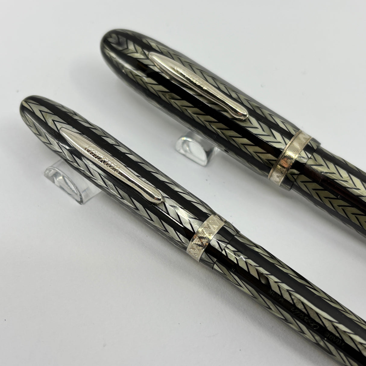 Conklin Largest Nozac SET Herringbone Grey/Black 7M Word Gauge Fountain Pen and Pencil - Circa 1935