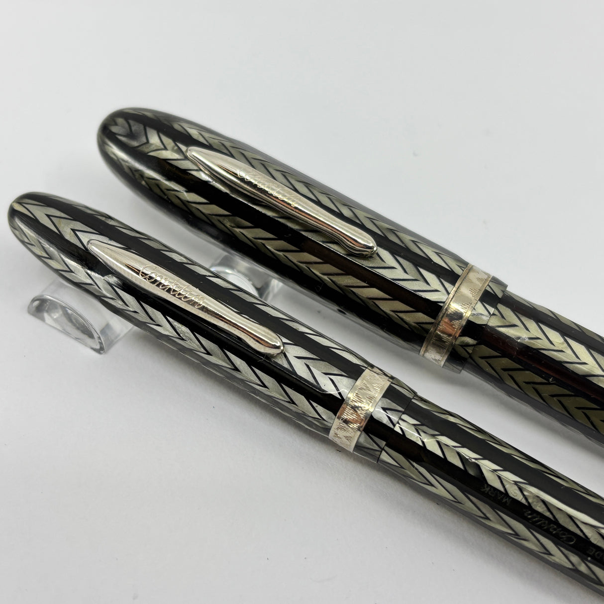 Conklin Largest Nozac SET Herringbone Grey/Black 7M Word Gauge Fountain Pen and Pencil - Circa 1935