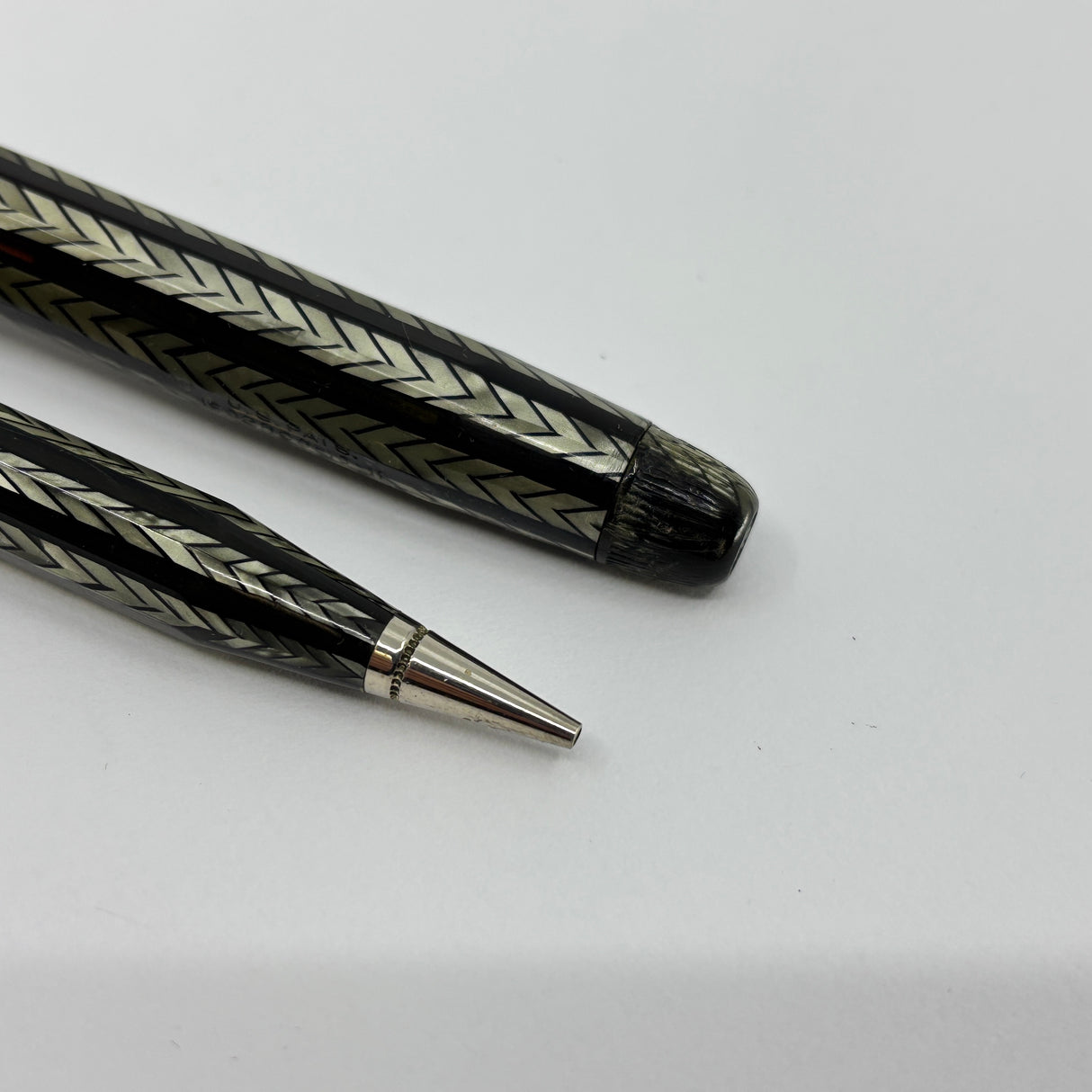Conklin Largest Nozac SET Herringbone Grey/Black 7M Word Gauge Fountain Pen and Pencil - Circa 1935