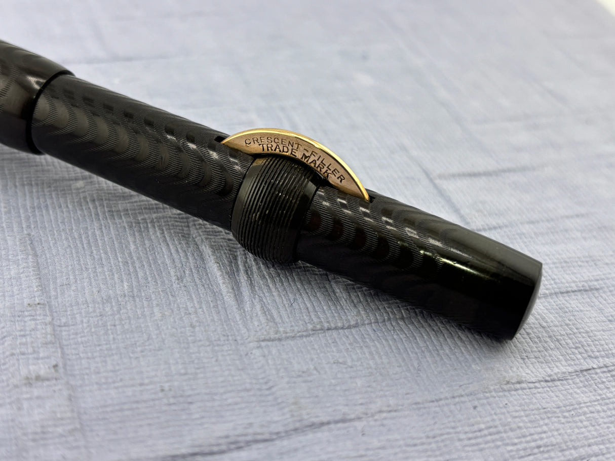 Conklin Toledo Crescent filler"50" Black hard Rubber chased # 5 nib very good flex - Fountain Pen