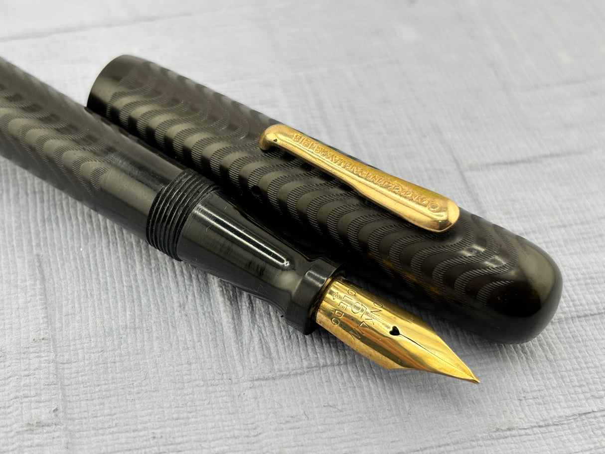 Conklin Toledo Crescent filler"50" Black hard Rubber chased # 5 nib very good flex - Fountain Pen