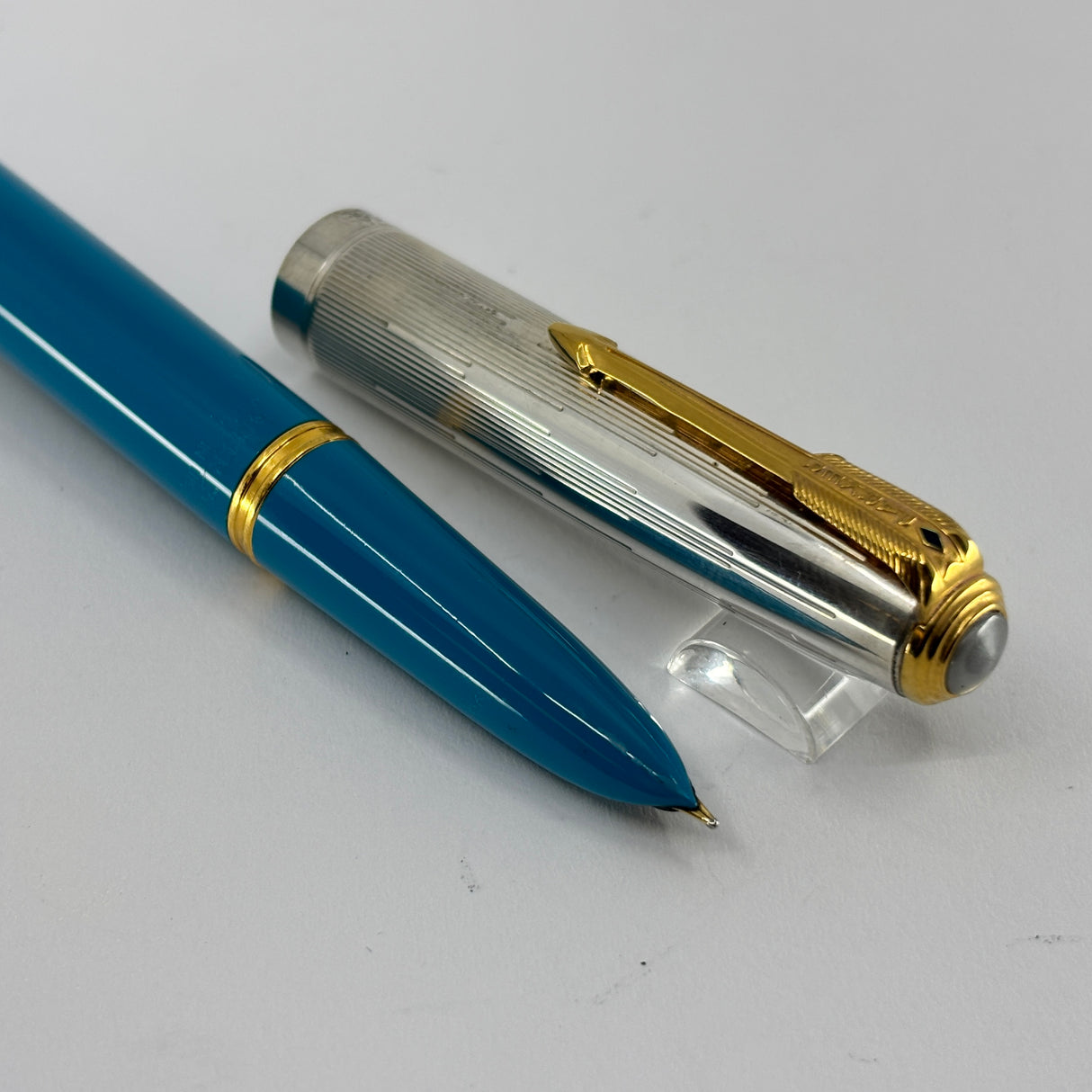 Parker 51 Special Edition Sterling Silver & Vista Blue Fountain Pen - Fine 18kt Gold Nib