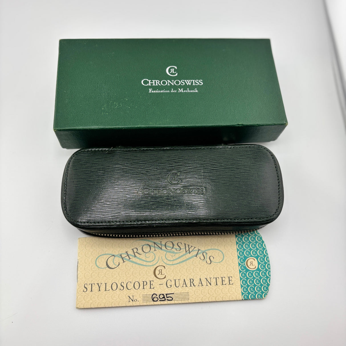 ChronoSwiss RARE Styloscope Green Transparent Limited Edition of 1000 Fountain Pens (M800 Size) Made by Pelikan - Medium 18kt Gold Nib with Additional OB 18kt Nib!! - All Original Packaging