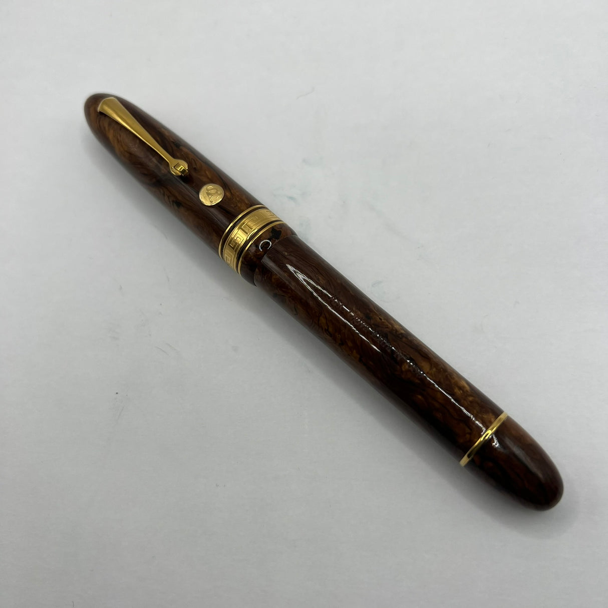ASC (Armando Simoni Club) Ogiva Oversized Extra Art Nouveau Burl Celluloid Fountain Pen Ltd Ed  - Medium Magic Flex #8 Size 18kt Gold Nib