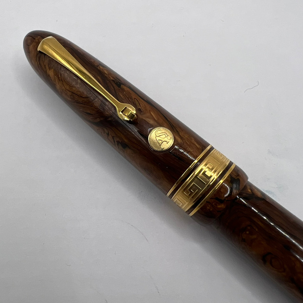 ASC (Armando Simoni Club) Ogiva Oversized Extra Art Nouveau Burl Celluloid Fountain Pen Ltd Ed  - Medium Magic Flex #8 Size 18kt Gold Nib
