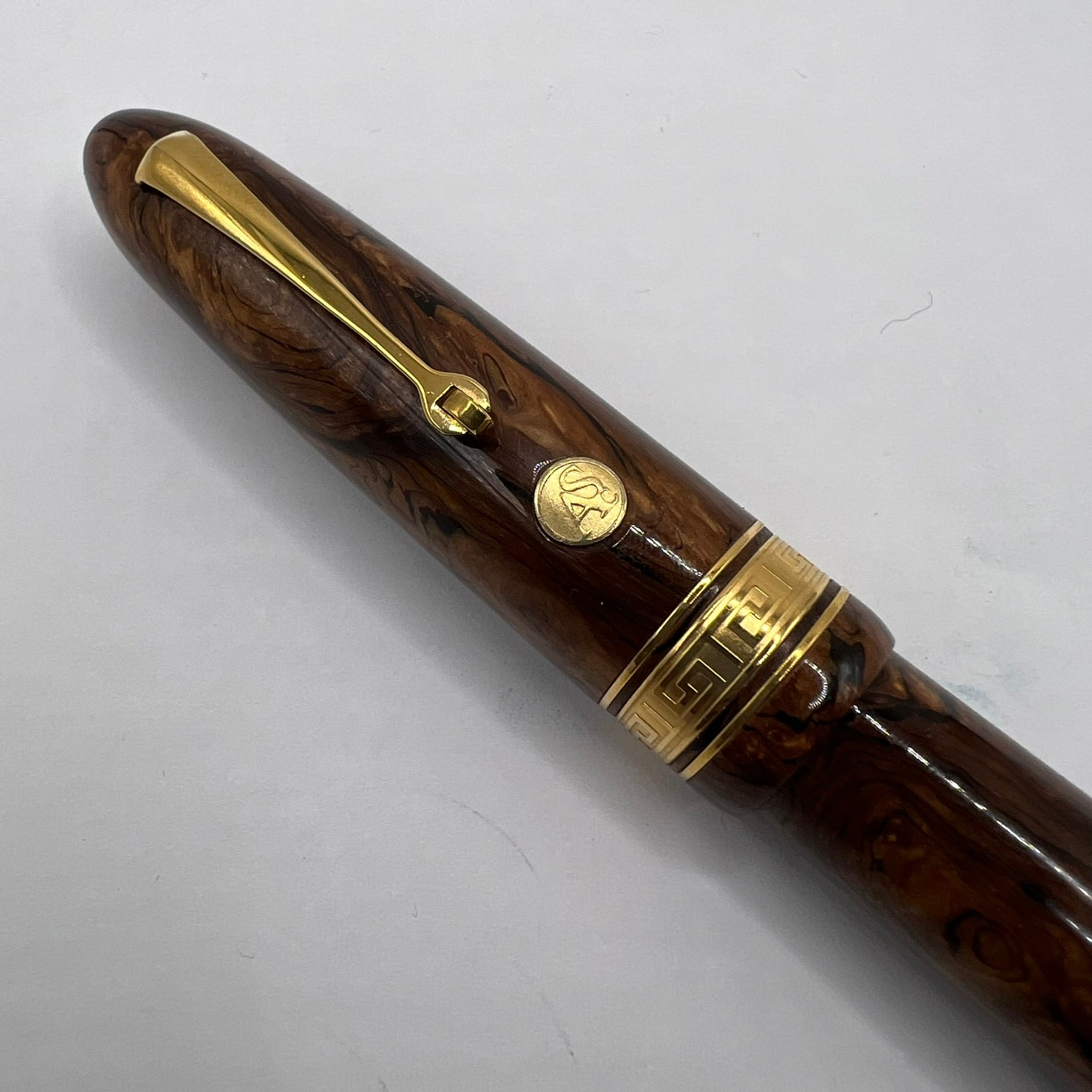 ASC (Armando Simoni Club) Ogiva Oversized Extra Art Nouveau Burl Celluloid Fountain Pen Ltd Ed  - Medium Magic Flex #8 Size 18kt Gold Nib