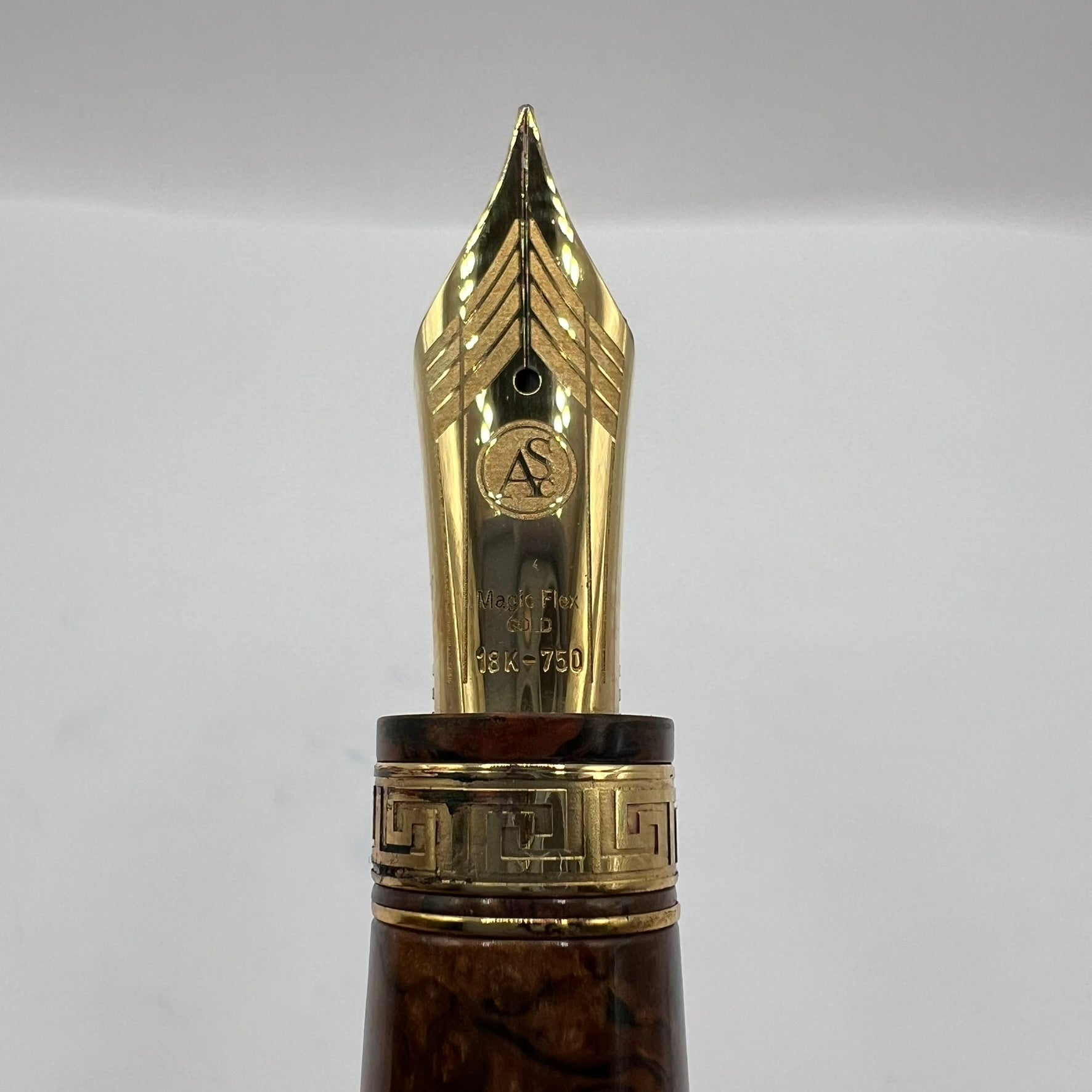 ASC (Armando Simoni Club) Ogiva Oversized Extra Art Nouveau Burl Celluloid Fountain Pen Ltd Ed  - Medium Magic Flex #8 Size 18kt Gold Nib