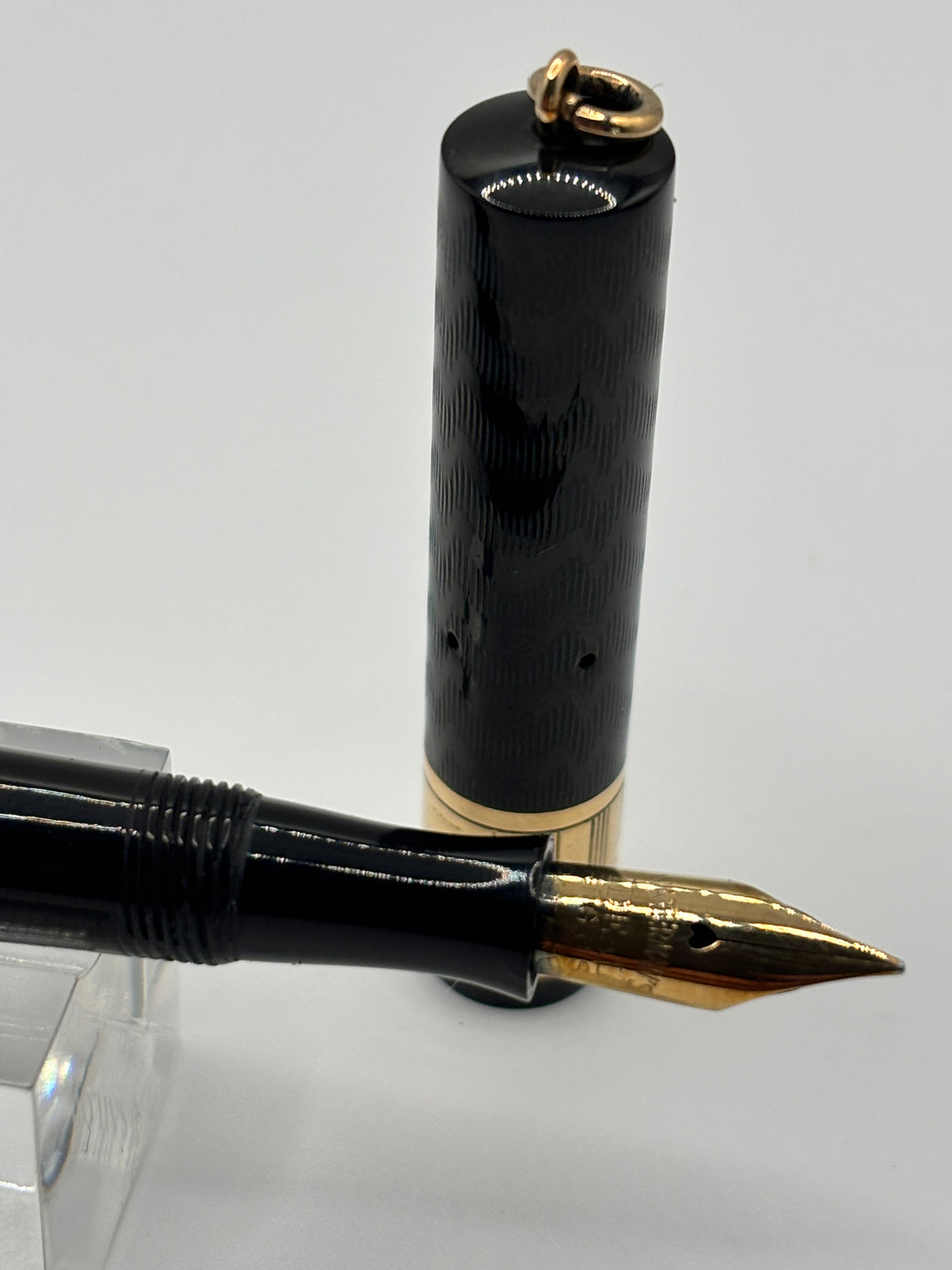 Waterman 14 Black chased Slip Cap 2 bands on barrel - Eye dropper filling system