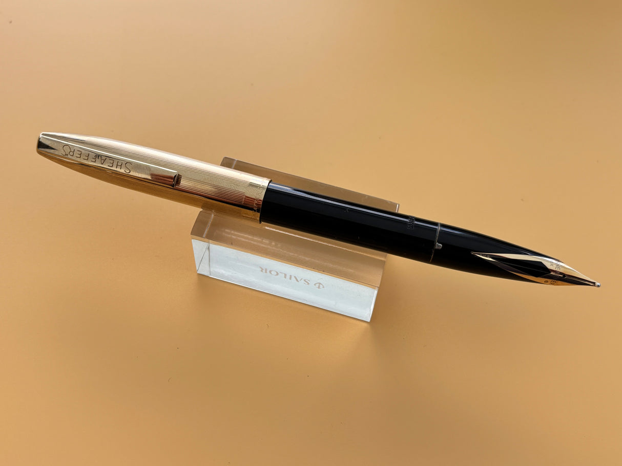 Sheaffer Imperial VII Black gold cap New condition - huge STUB NIB Rare ! - Fountain Pen