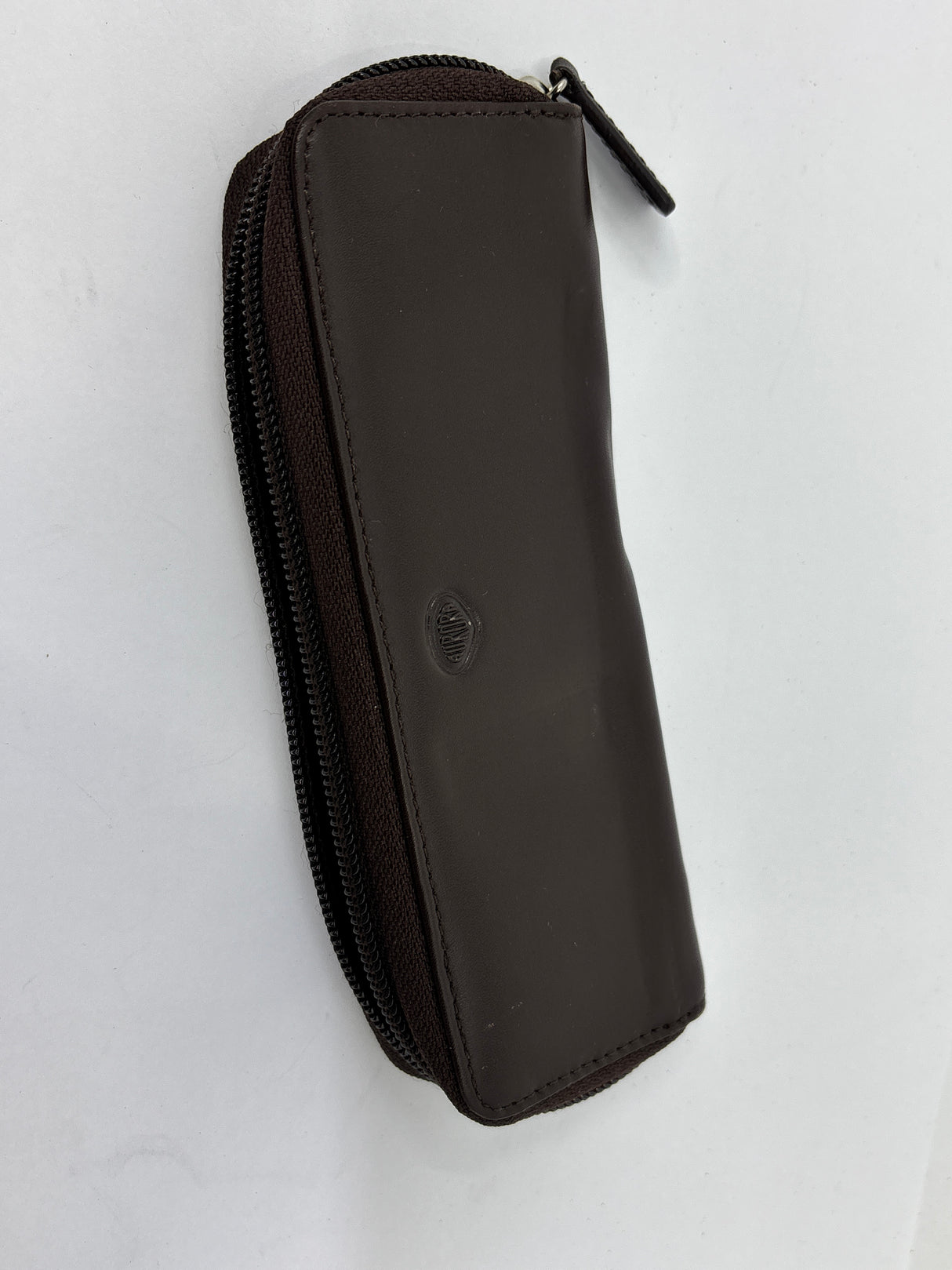 AURORA Beautiful Brown Leather pen case with zip - Hold 2 pens