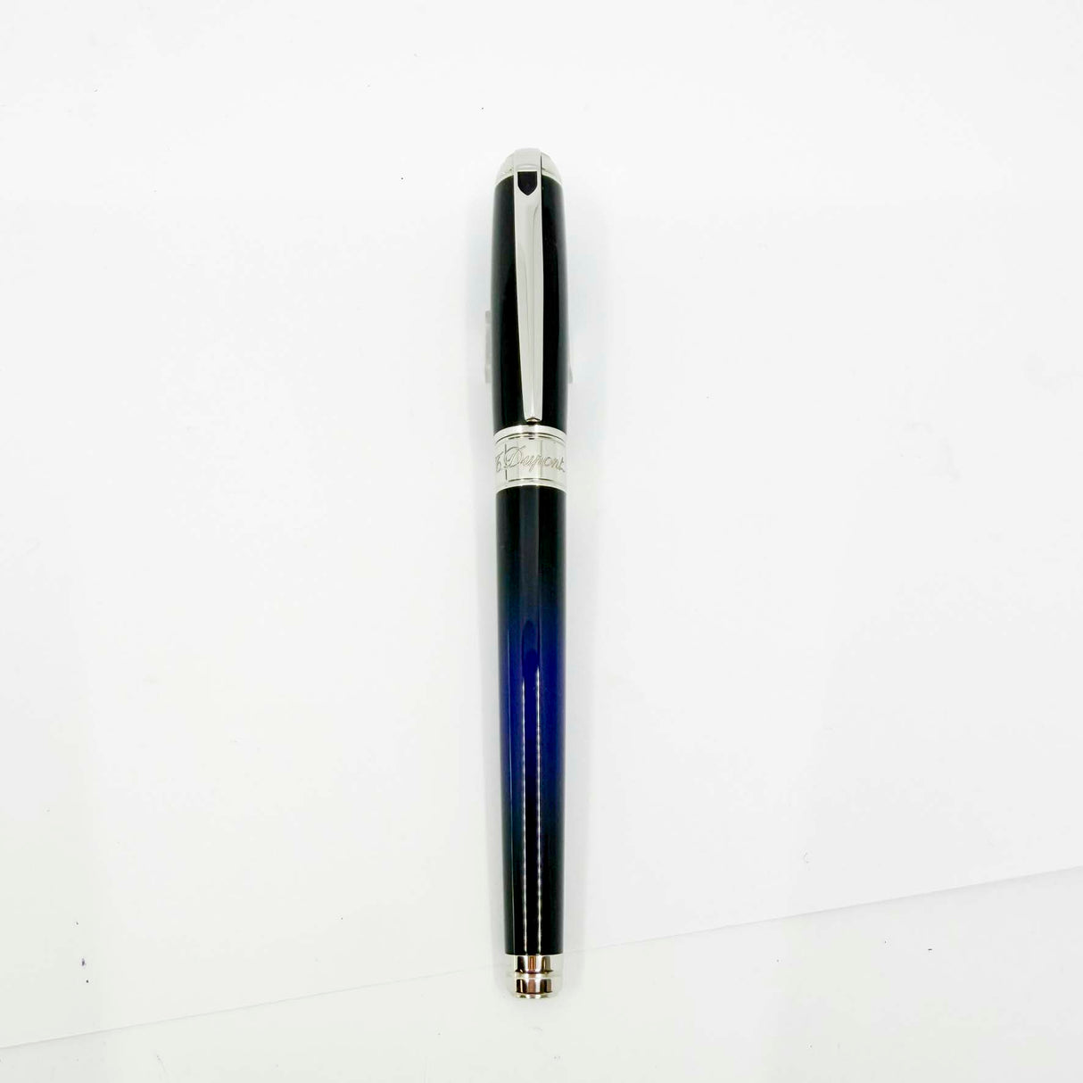 S. T. Dupont Line D Eternity Blue & Black Lacquer Medium Fountain Pen - Palladium Plated Trim - Medium 14kt Gold Nib