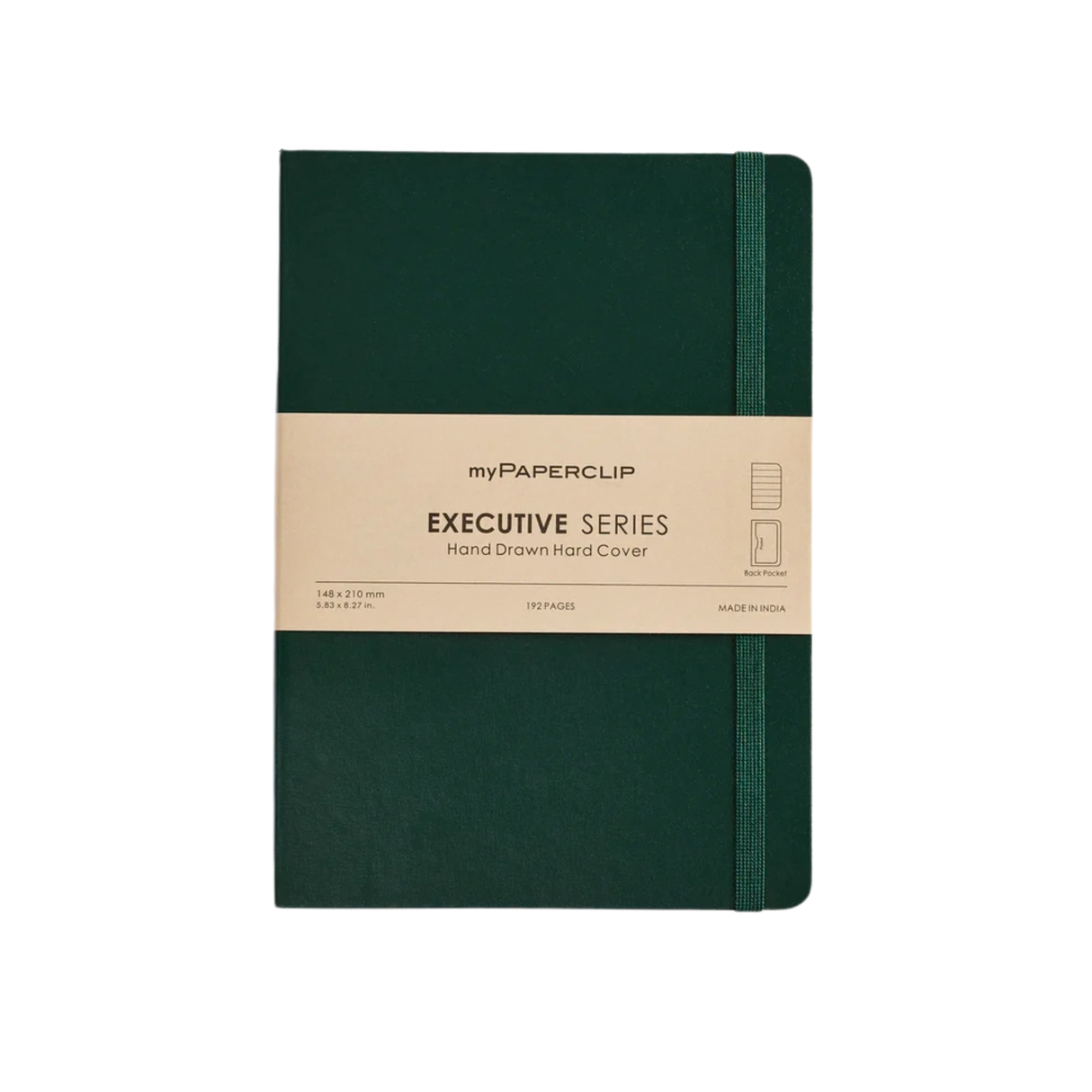 My Paperclip EXECUTIVE SERIES HARD COVER Back Pocket Green Ruled Collection