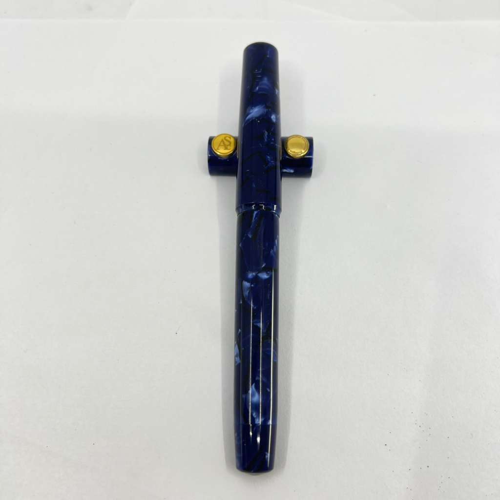 Armando Simoni Club Minimalist La Blue Royale Celluloid Oversized Fountain Pen - Magic Flex Medium #8 Size 14kt Gold Nib