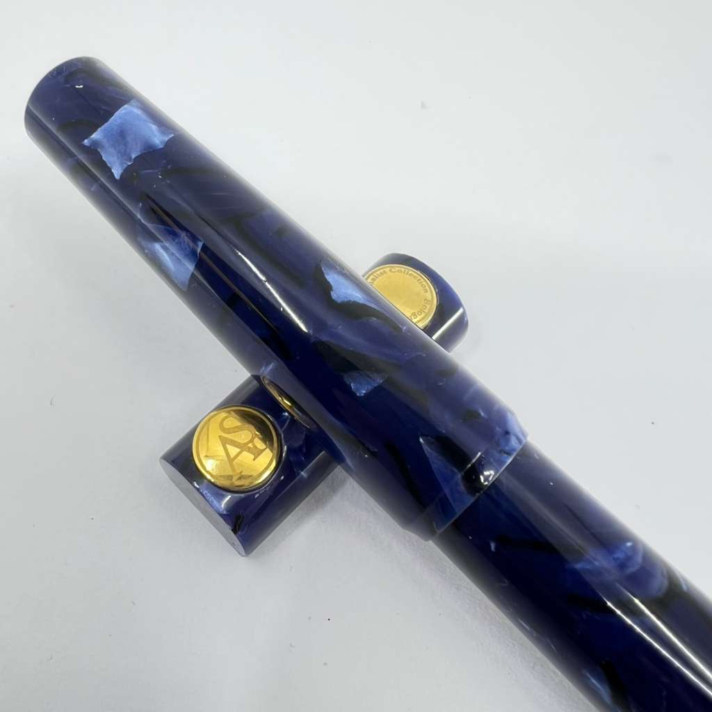 Armando Simoni Club Minimalist La Blue Royale Celluloid Oversized Fountain Pen - Magic Flex Medium #8 Size 14kt Gold Nib