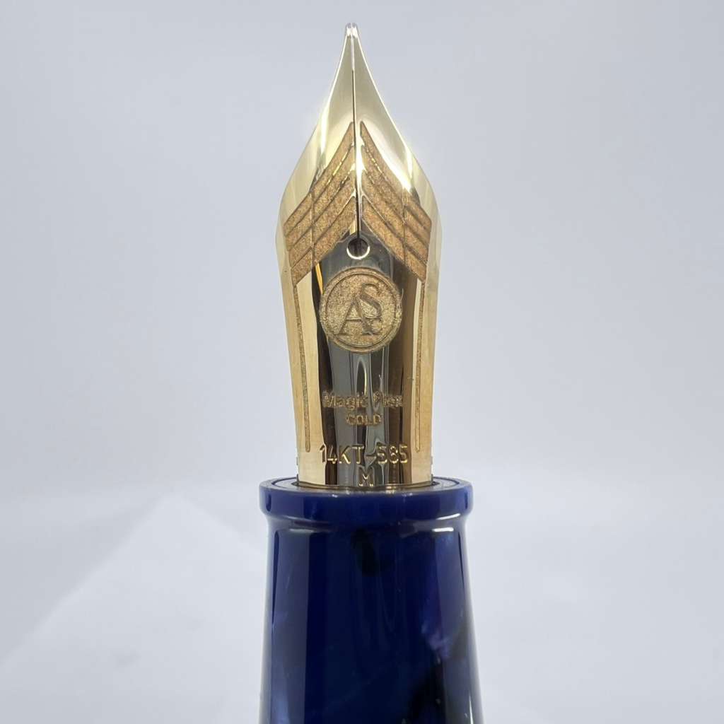 Armando Simoni Club Minimalist La Blue Royale Celluloid Oversized Fountain Pen - Magic Flex Medium #8 Size 14kt Gold Nib