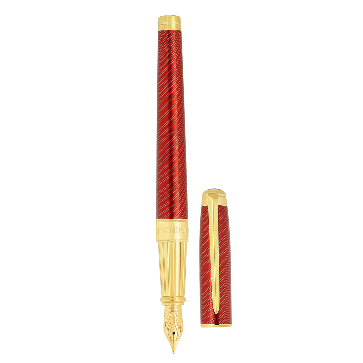S.T. Dupont Mane Guilloche Line D Eternity Large Red & Gold Fountain Pen Collection