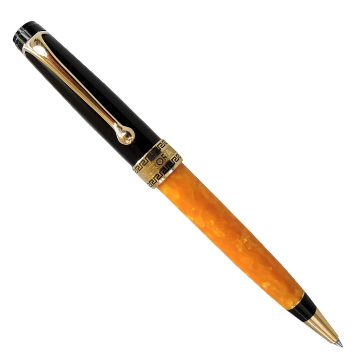 Aurora Optima O’ Sole Mio Black Resin w/ Marbled Orange Auroloide Ballpoint