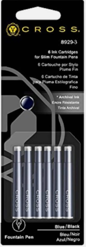 Cross Slim Fountain Pen Ink Cartridge 8929-3 Blue Black (Pack of 6)