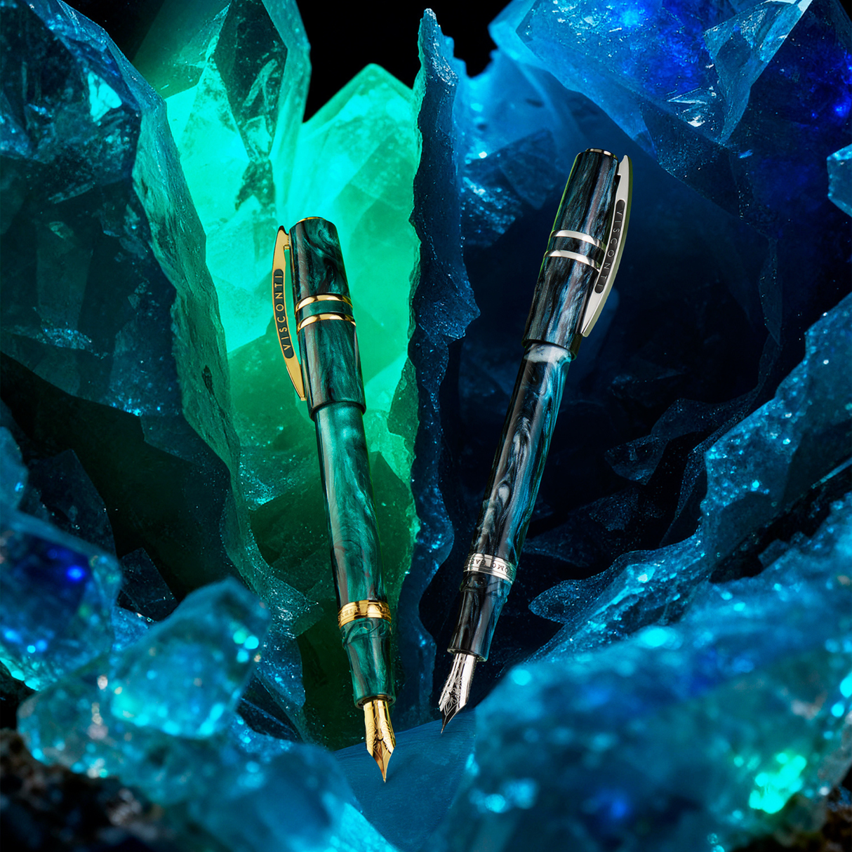Visconti Limited Edition Homo Sapiens Dark Emerald and Dark Sapphire Fountain Pen Collection