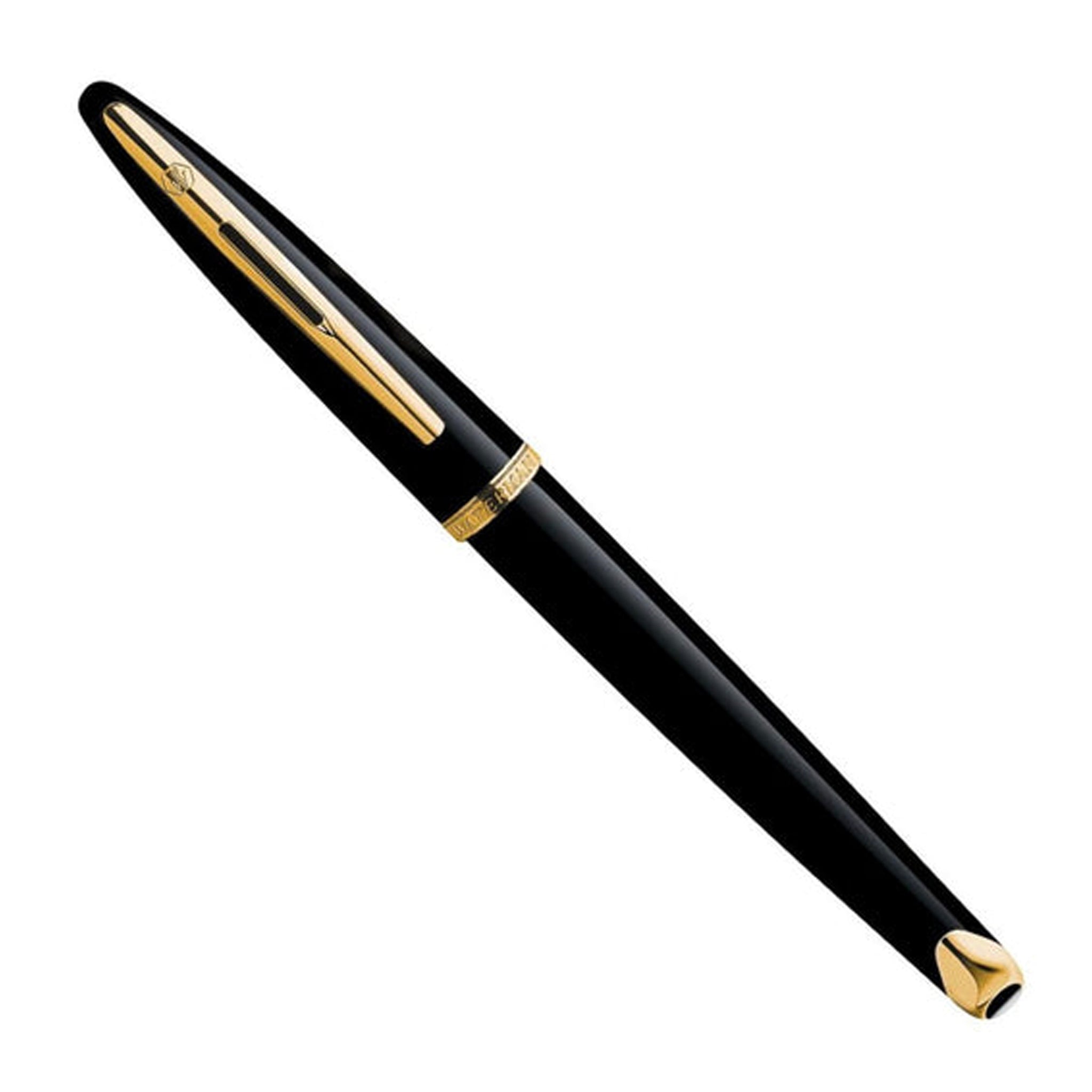 Waterman Carène Black Gold Trim Fountain Pen Medium Nib - Fountain Pen (18kt Nib)