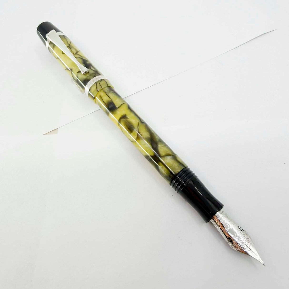 Montegrappa Nazionale Indian Rainbow (Lustrous Amber & Black) Celluloid Limited Edition Fountain Pen - Flexible Fine 14kt Gold Nib