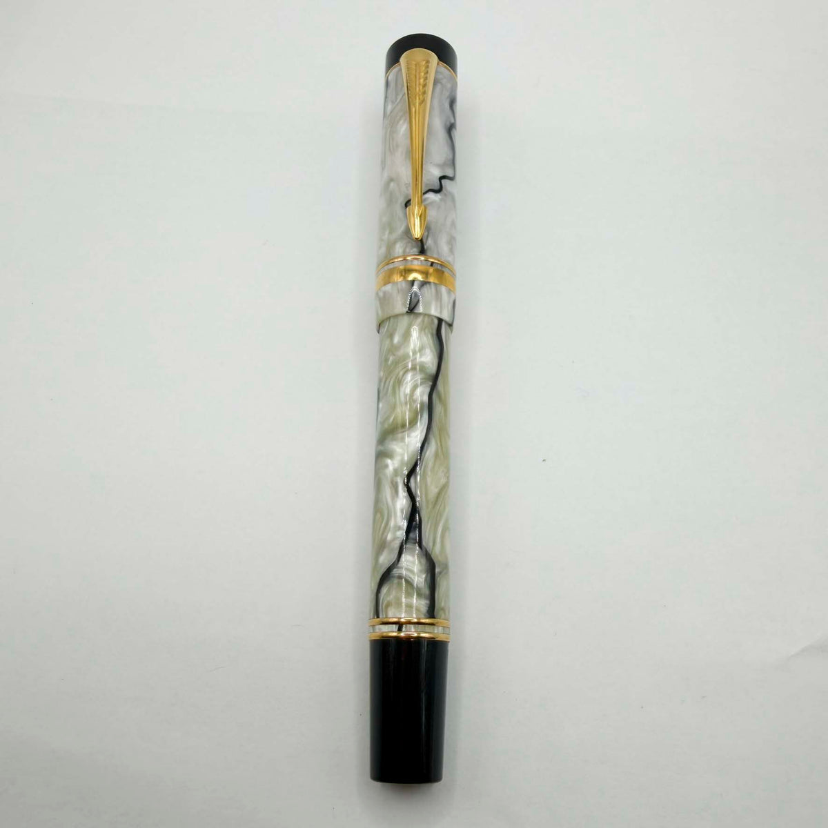 Parker Duofold Centennial (Largest Size) Lustrous Pearl & Black Fountain Pen - Medium 18kt Gold Nib
