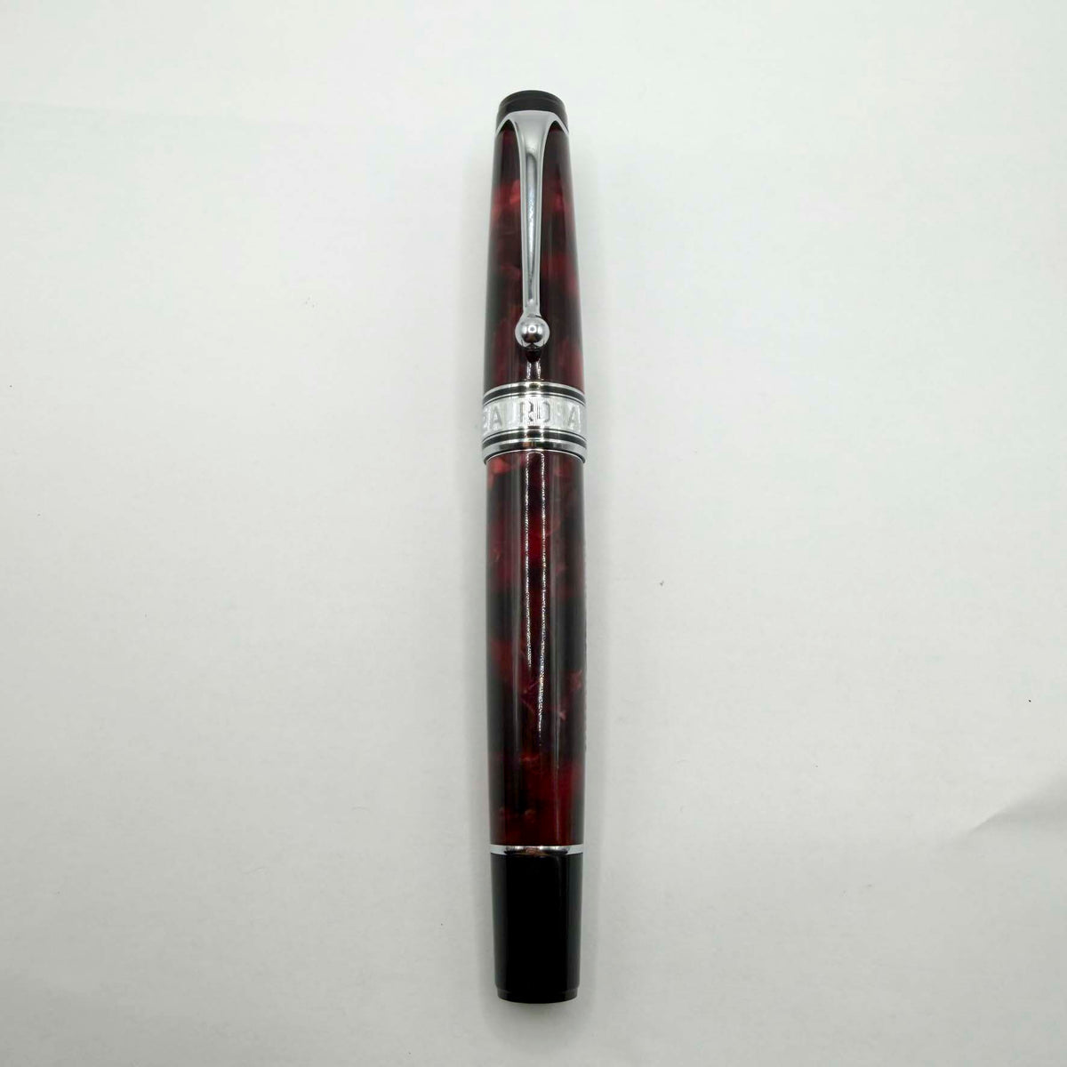 Aurora Optima Marbled Burgundy Auroloide Fountain Pen - Fine 14kt Gold Nib