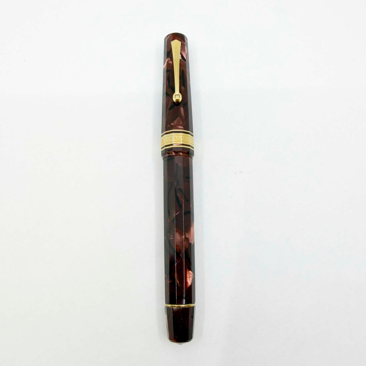 OMAS Paragon "Scarlet Red" (Marble Burgundy) Celluloid Fountain Pen - Medium 18kt Gold Nib (1992)