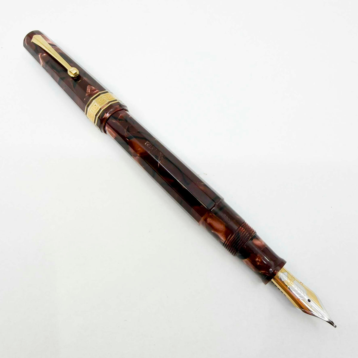 OMAS Paragon "Scarlet Red" (Marble Burgundy) Celluloid Fountain Pen - Medium 18kt Gold Nib (1992)