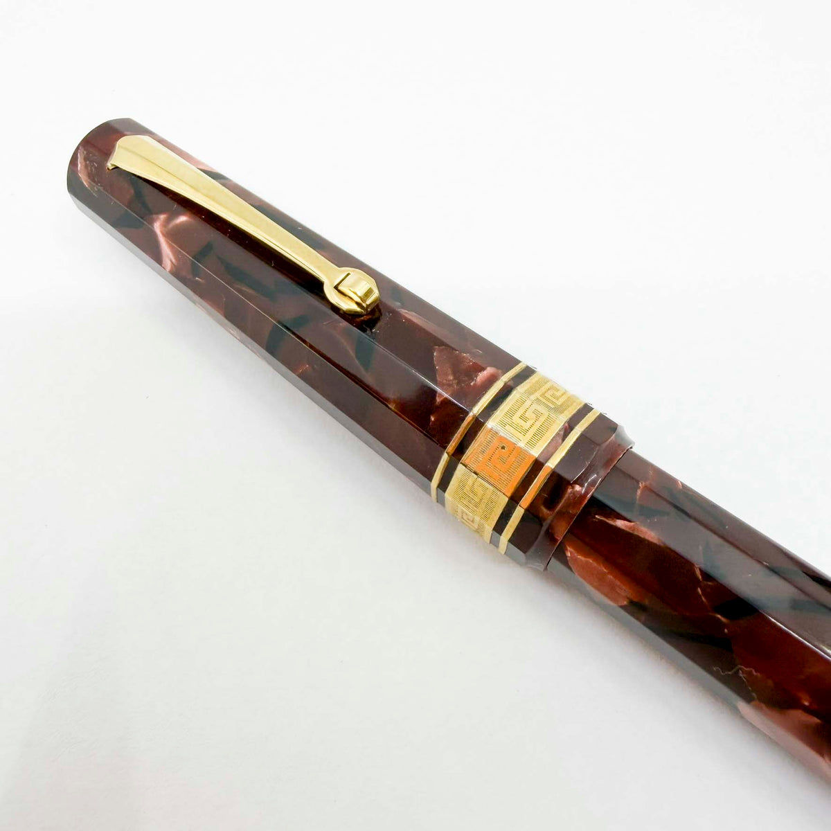 OMAS Paragon "Scarlet Red" (Marble Burgundy) Celluloid Fountain Pen - Medium 18kt Gold Nib (1992)