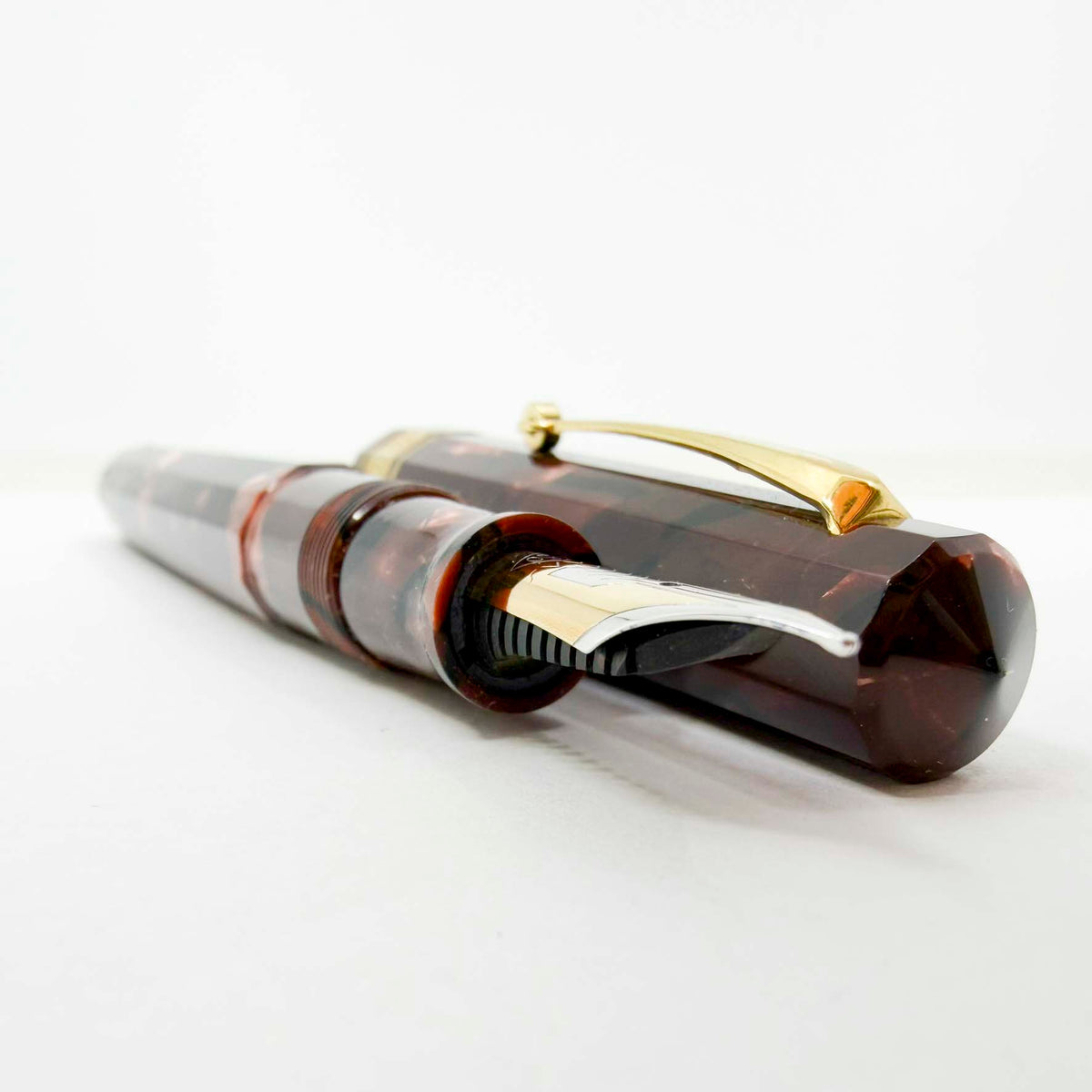 OMAS Paragon "Scarlet Red" (Marble Burgundy) Celluloid Fountain Pen - Medium 18kt Gold Nib (1992)