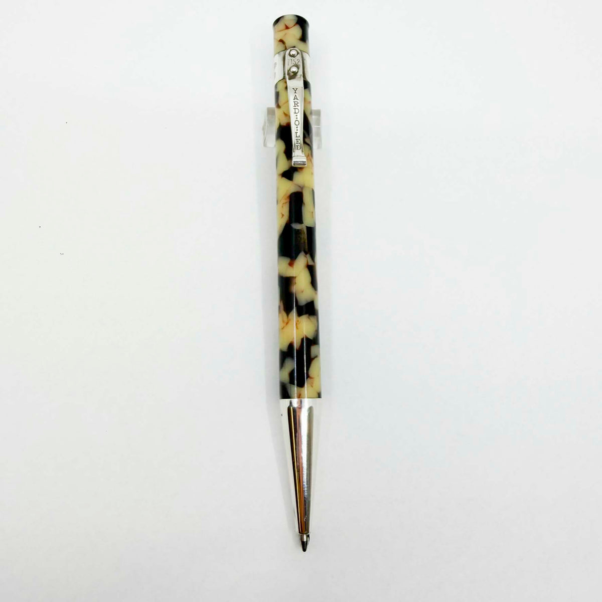 Yard-o-Led Astoria Marbled Cream & Ebony Ballpoint Pen - Sterling Silver Clip & Trim