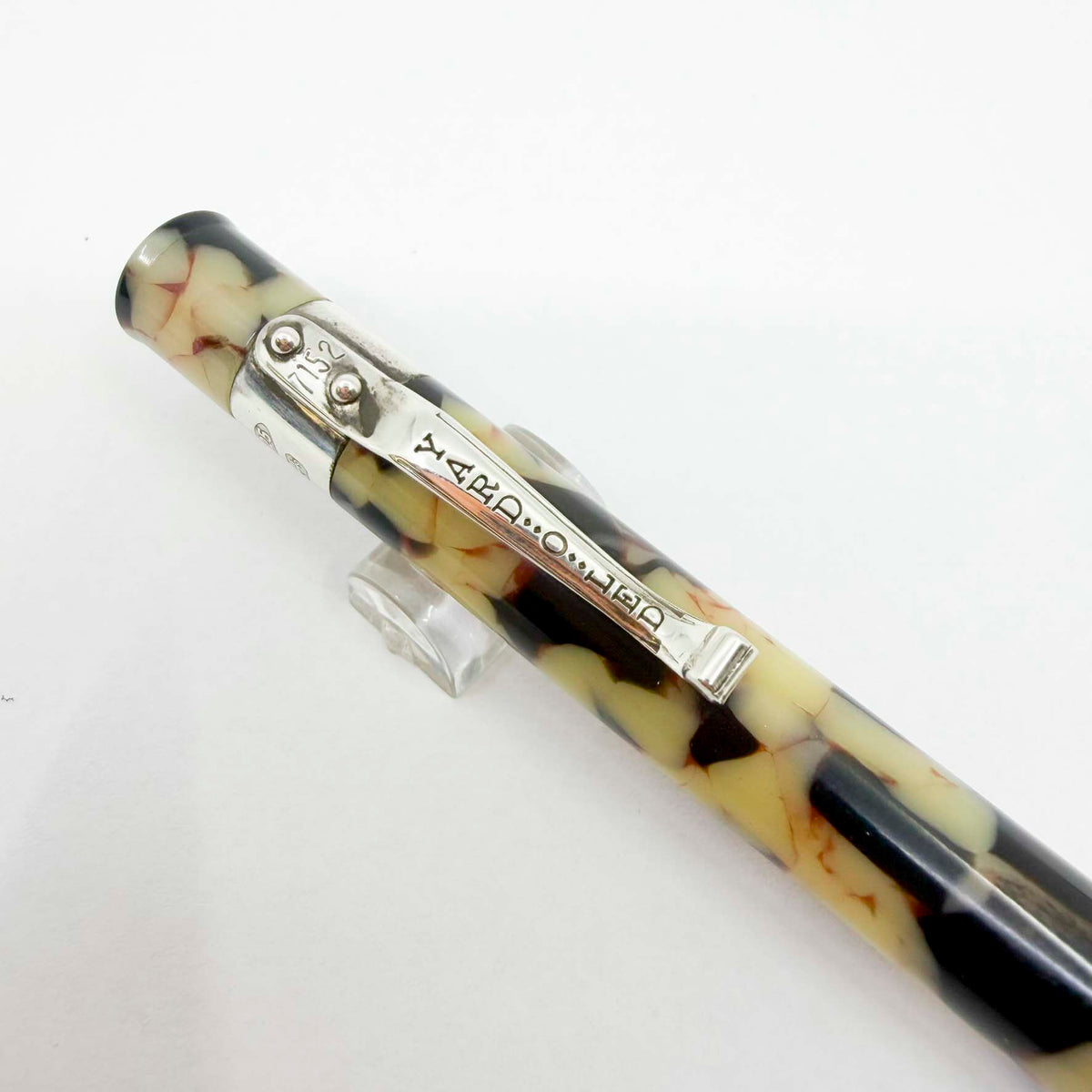 Yard-o-Led Astoria Marbled Cream & Ebony Ballpoint Pen - Sterling Silver Clip & Trim