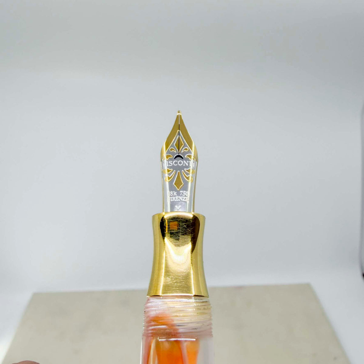 Visconti "Millennium Two" Orange Streaked Transparent Limited Edition Crescent Fill Fountain Pen - Semi-Flex Medium 18kt Gold Nib - MINT