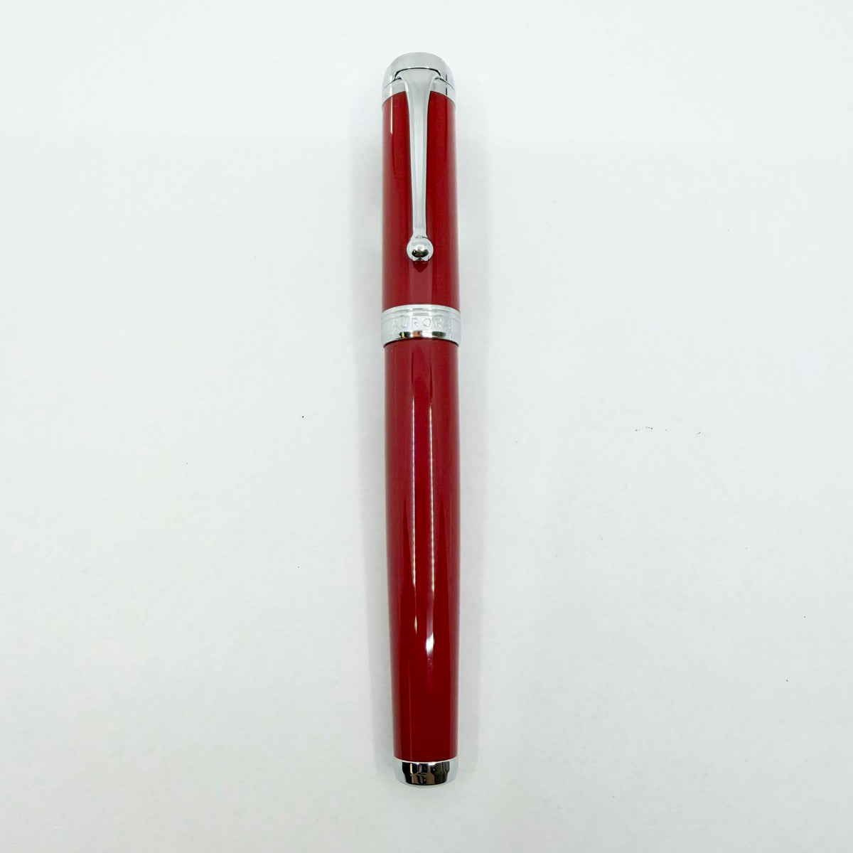 Aurora Burgundy Talentum Chrome Trim Fountain Pen - Fine 14kt Gold Nib - MINT