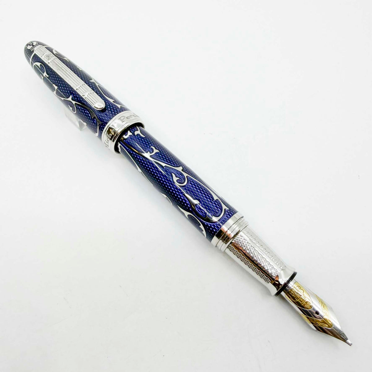 Michel Perchin Royal Blue Monogram Limited Edition Fountain Pen (1995) - Broad 18kt Gold Nib