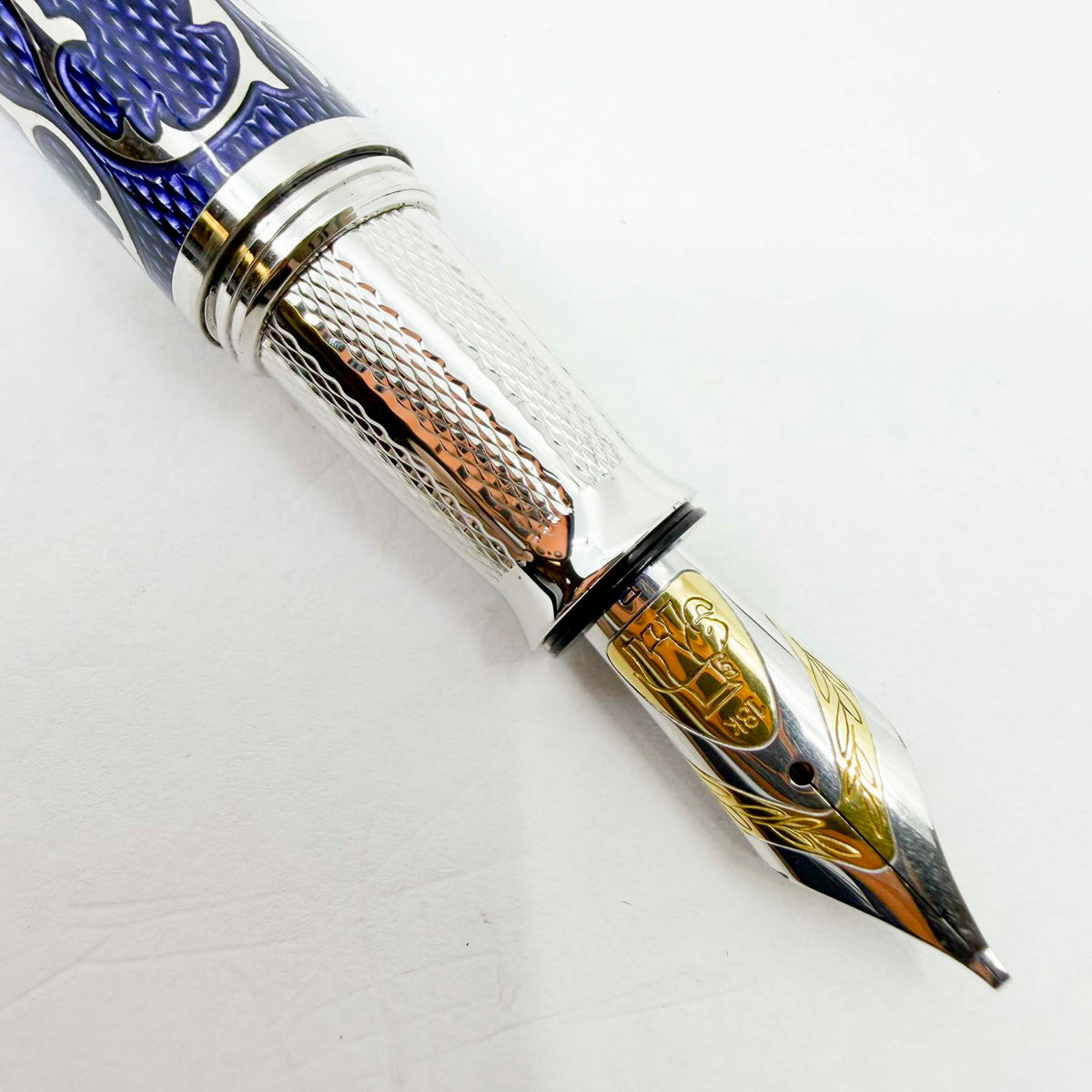 Michel Perchin Royal Blue Monogram Limited Edition Fountain Pen (1995) - Broad 18kt Gold Nib