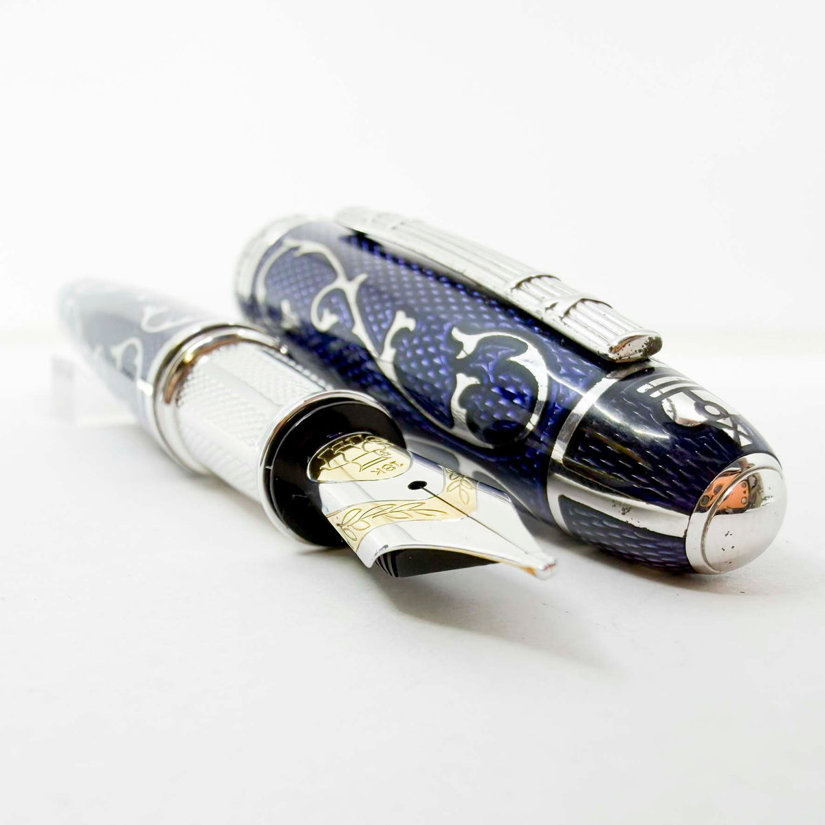 Michel Perchin Royal Blue Monogram Limited Edition Fountain Pen (1995) - Broad 18kt Gold Nib