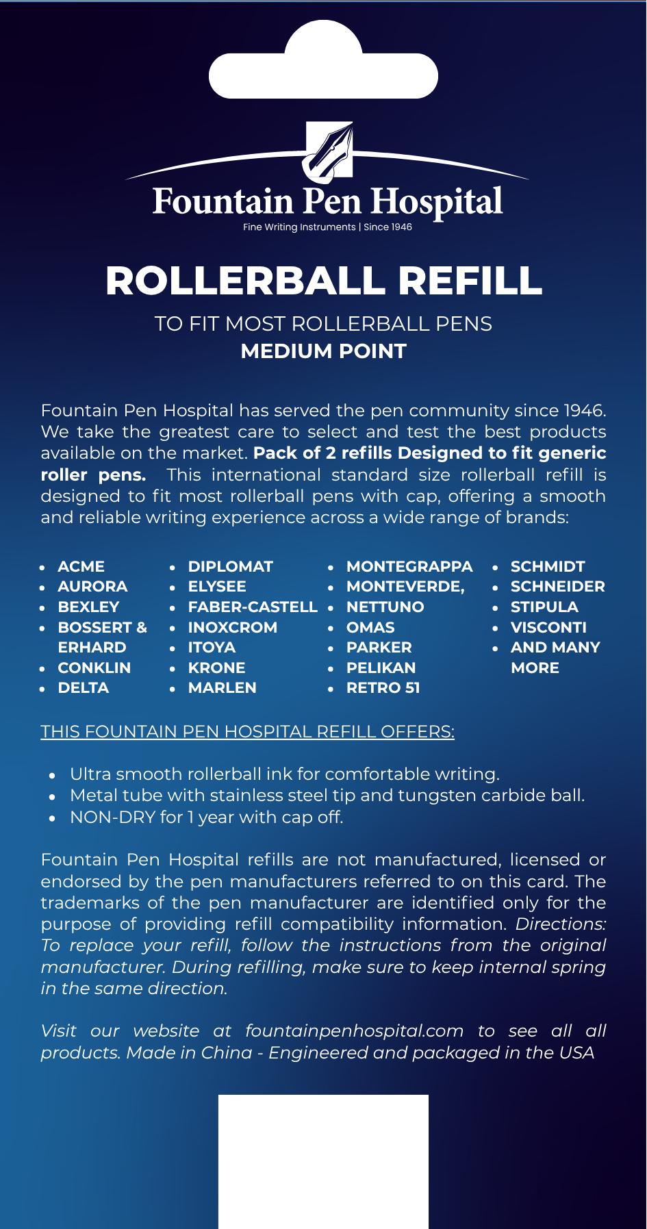 Rollerball Refill by FPH - Fits Most Rollerball Pens (Pack of 2)