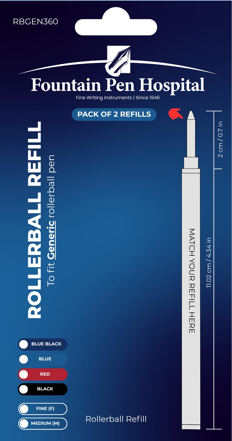 Rollerball Refill by FPH - Fits Most Rollerball Pens (Pack of 2)