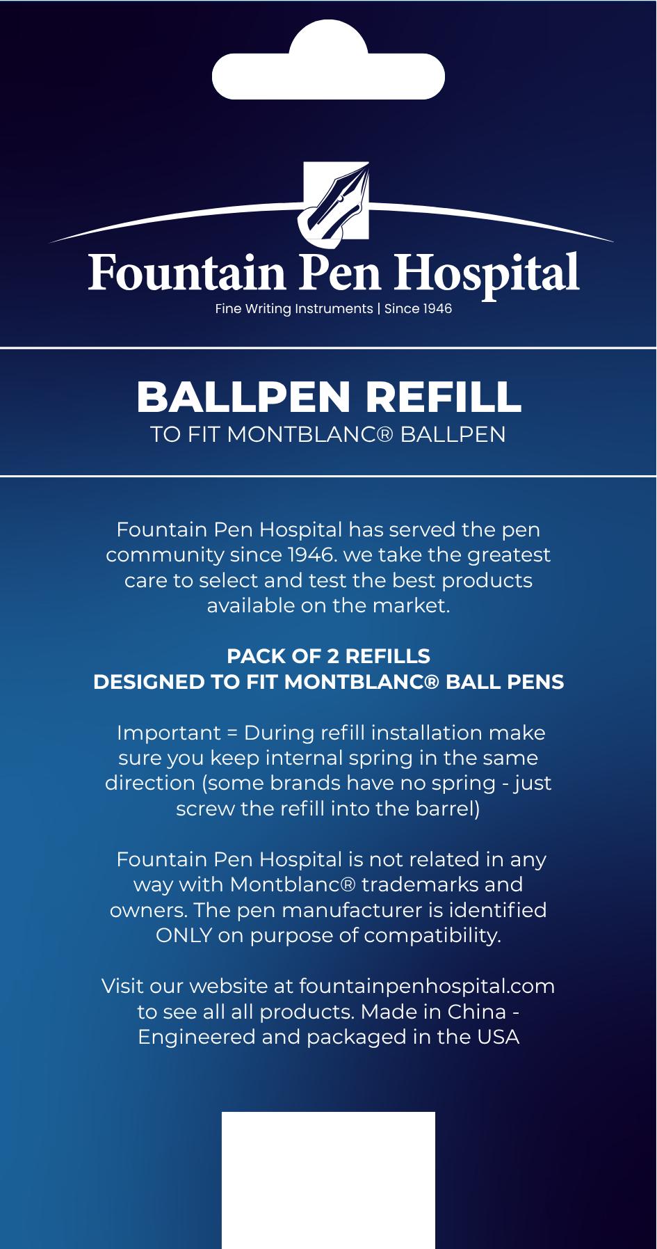 Ballpoint Pen Refill by FPH - Fits Montlblanc (Pack of 2)