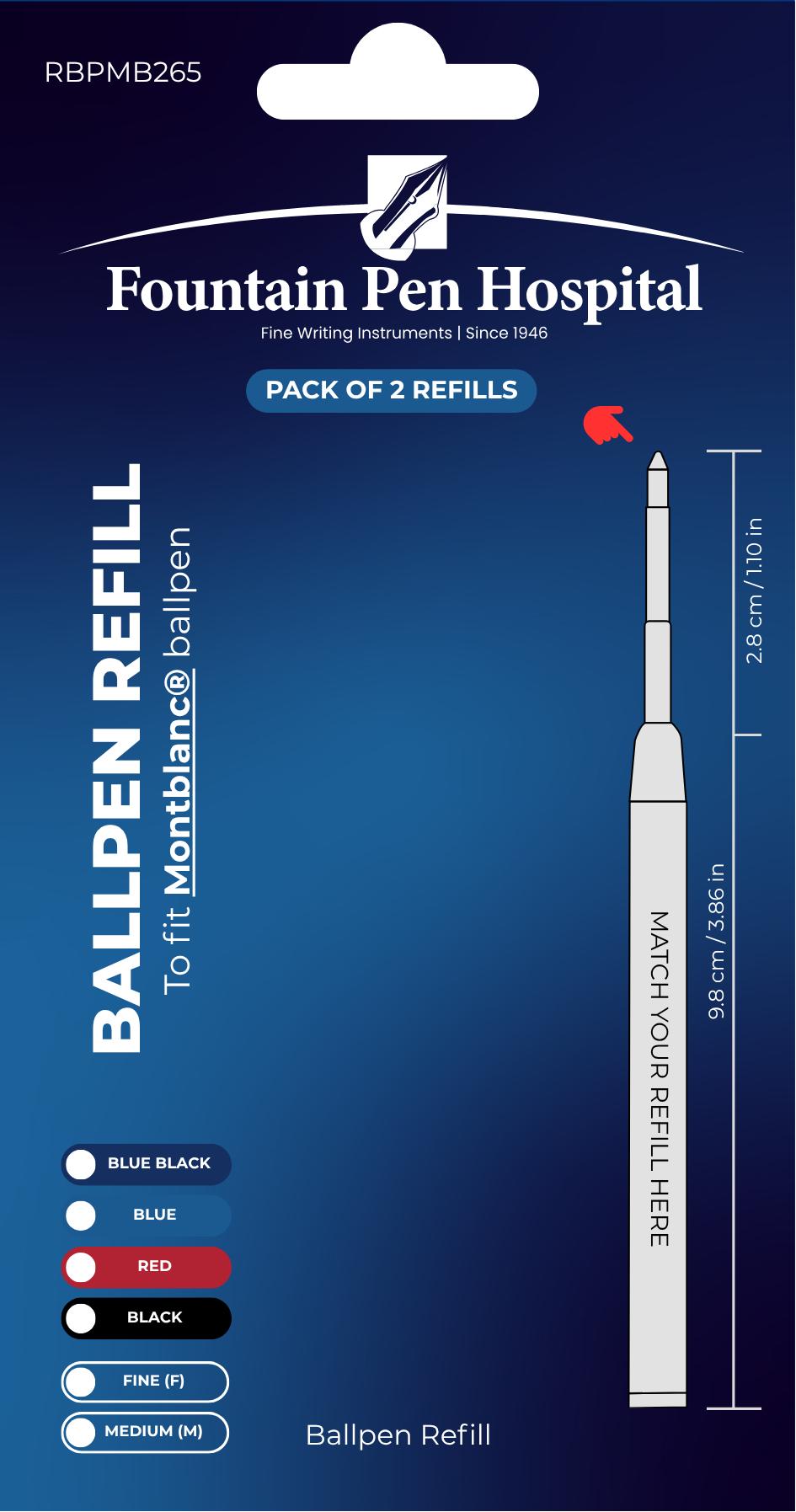 Ballpoint Pen Refill by FPH - Fits Montlblanc (Pack of 2)