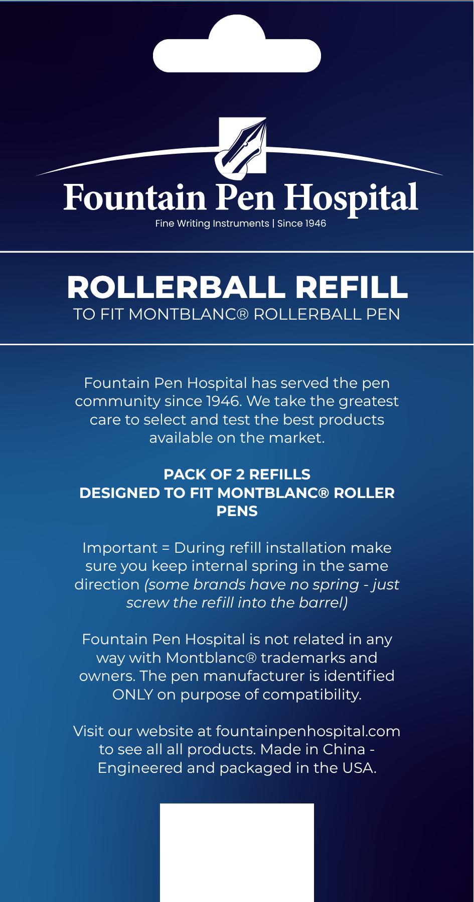 Rollerball Pen Refill by FPH - Fits Montlblanc (Pack of 2)