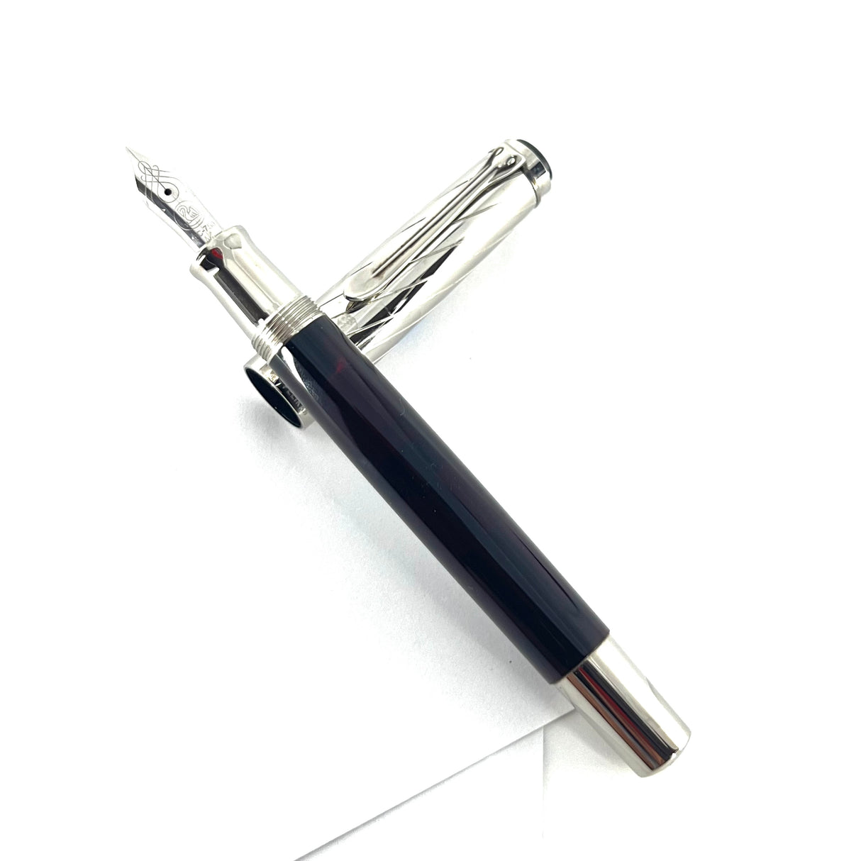 Pelikan M625 Sterling Silver Cap/Dark Red Transparent Barrel Fountain Pen